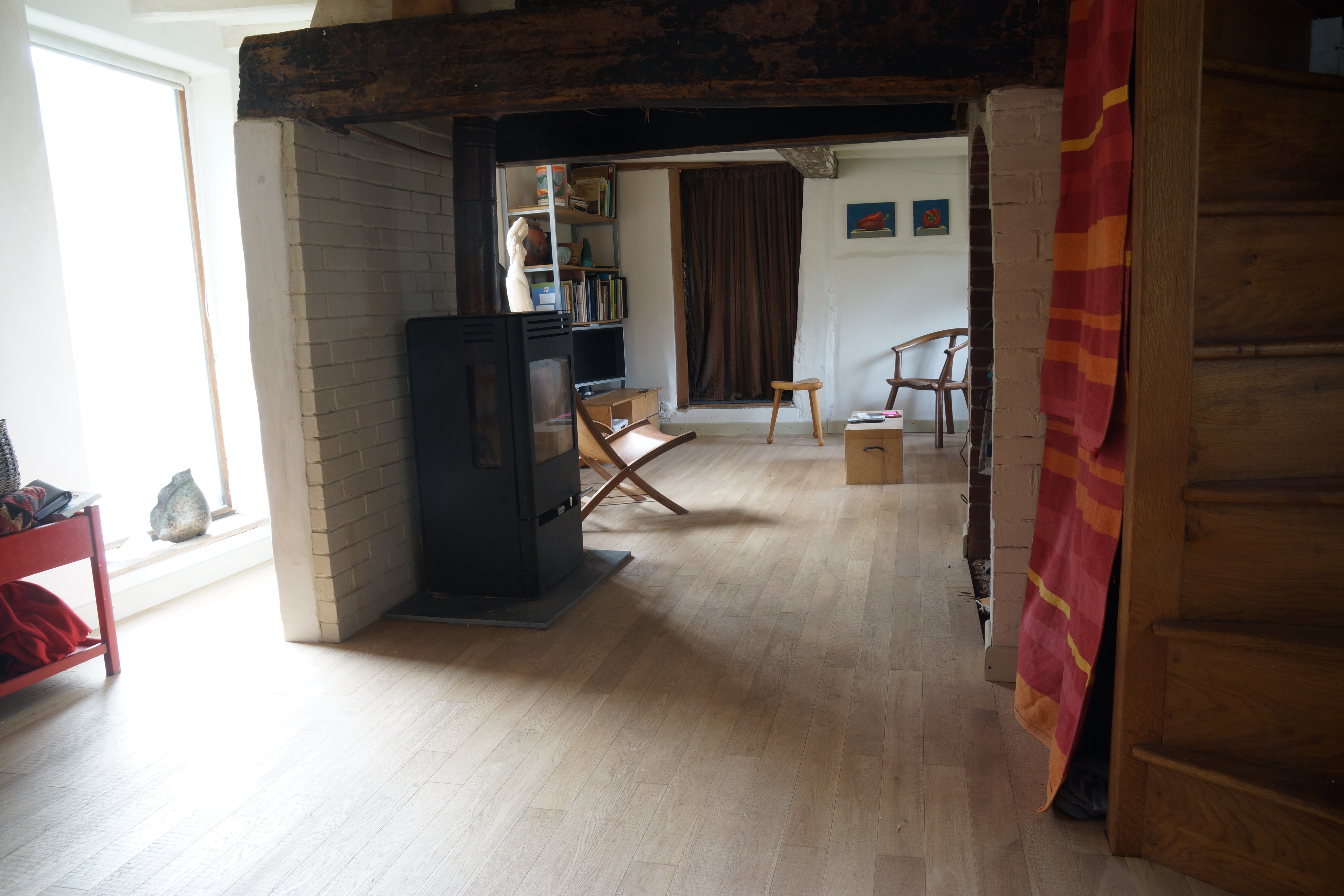 Band sawn white oak in a home with open plan living 