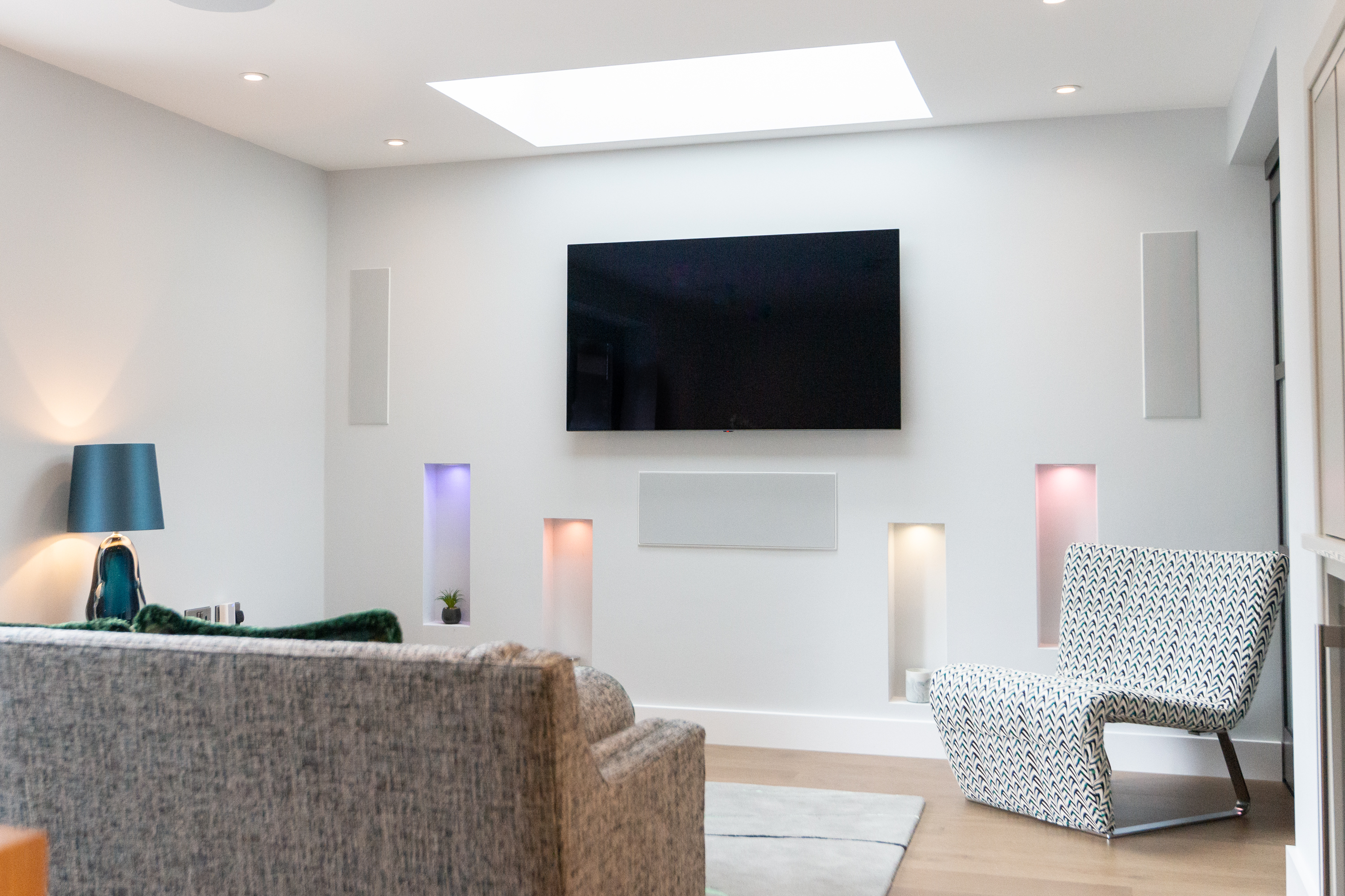 Bespoke media wall in the living and dining area 