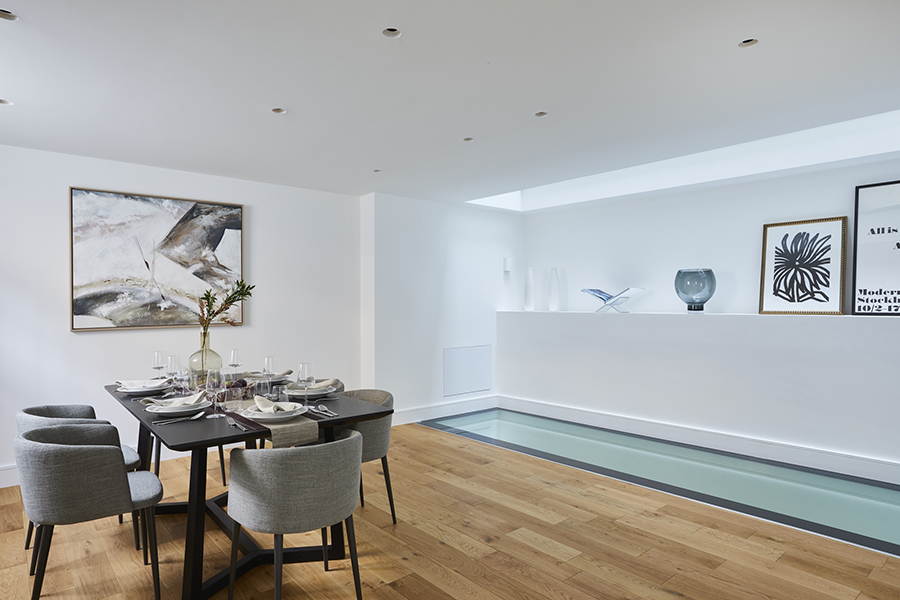 Dining area with view onto walk on glass floor