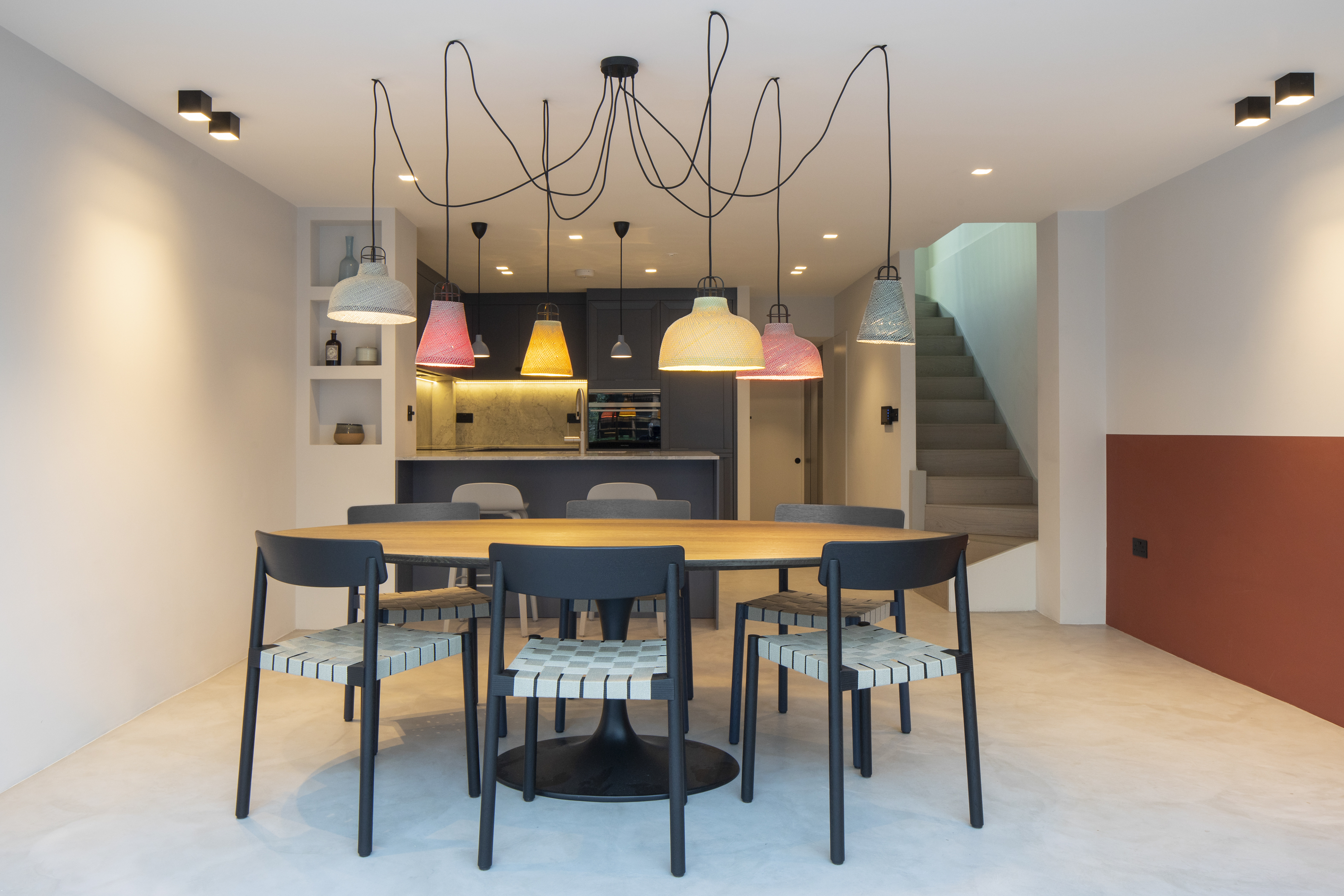 Open plan dining and kitchen area