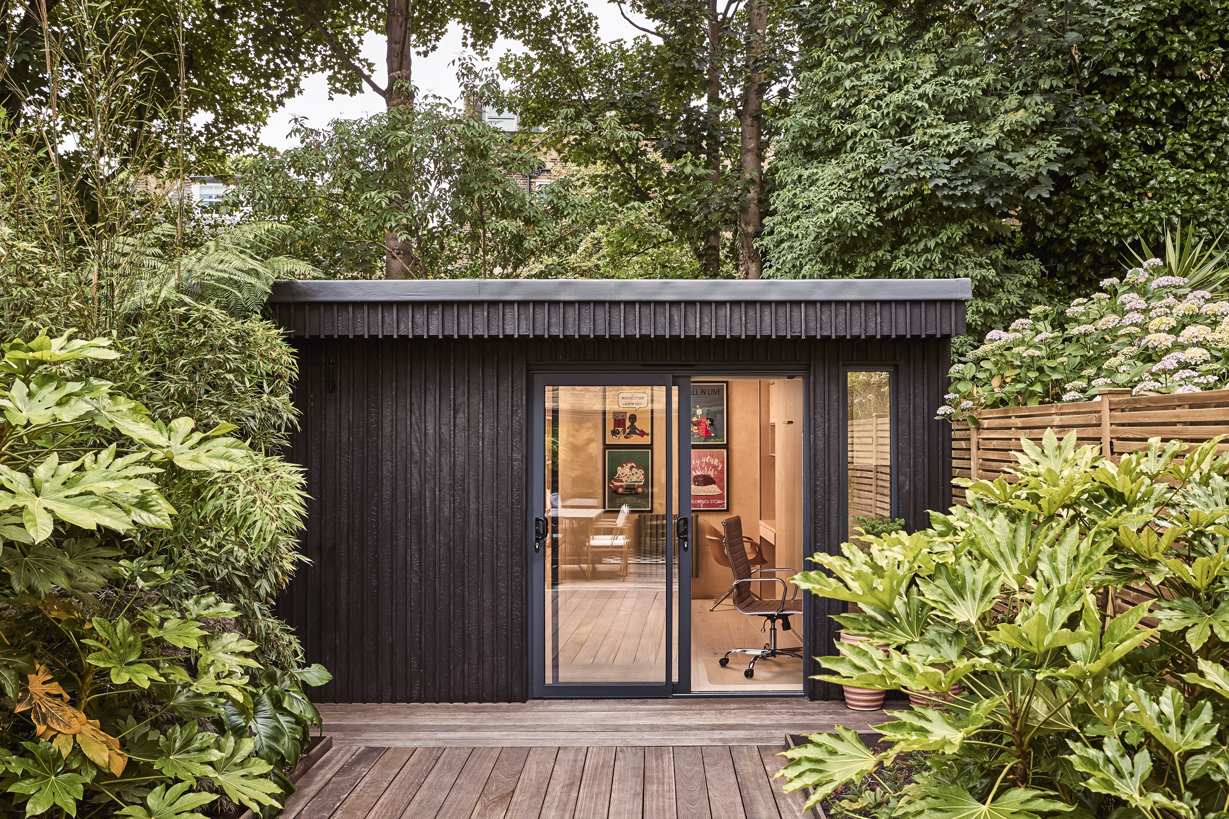 Blackened timber shed 