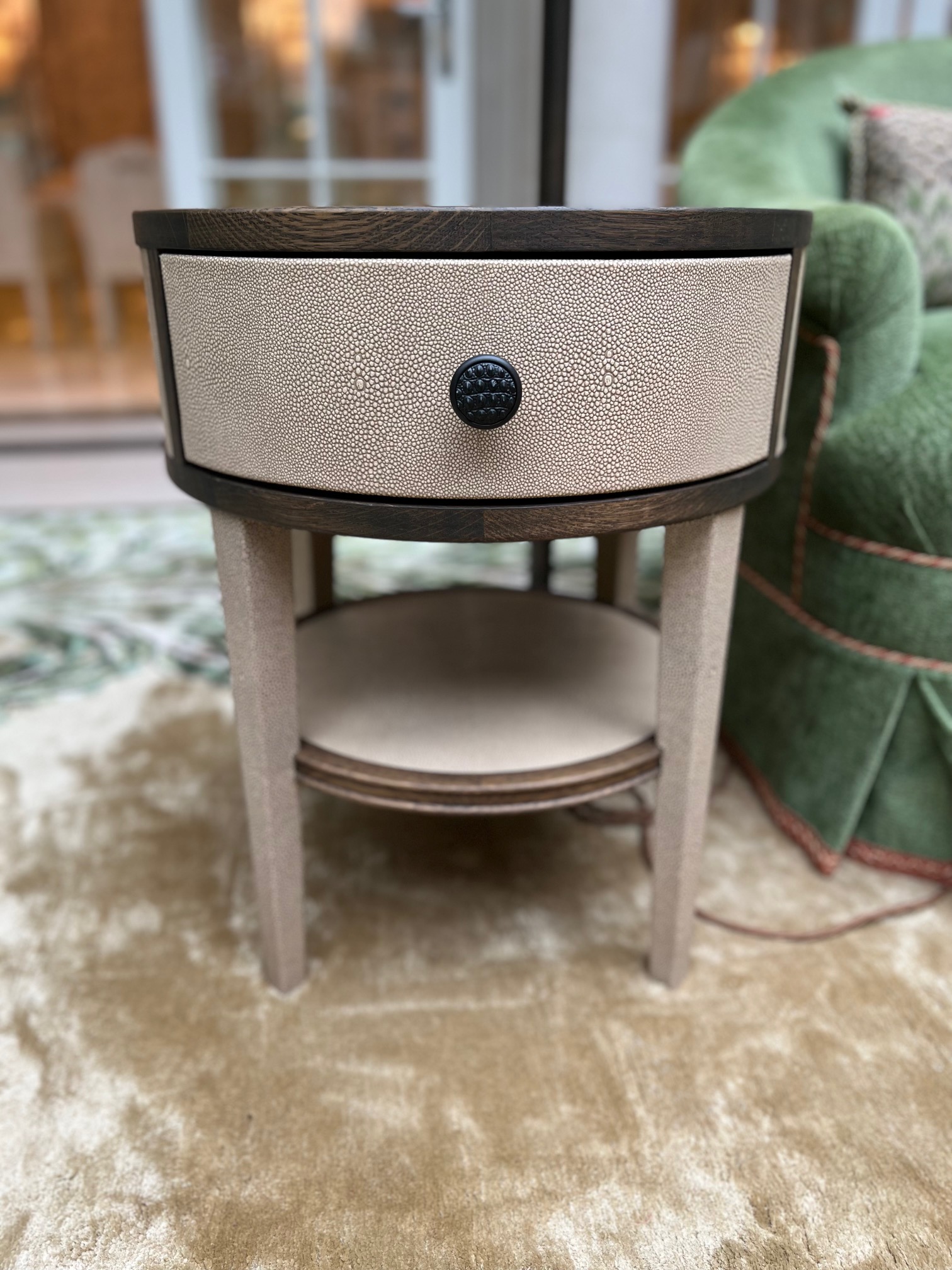 Side table made of solid wood and leather