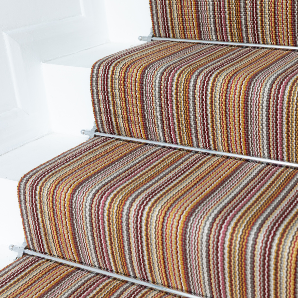 Multi-coloured stair runner with stair rod