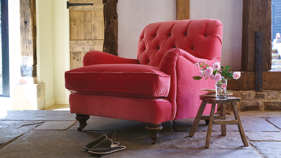 Sofas & Stuff | Chiddingfold chair in Linwood Tango Velvet Flamingo