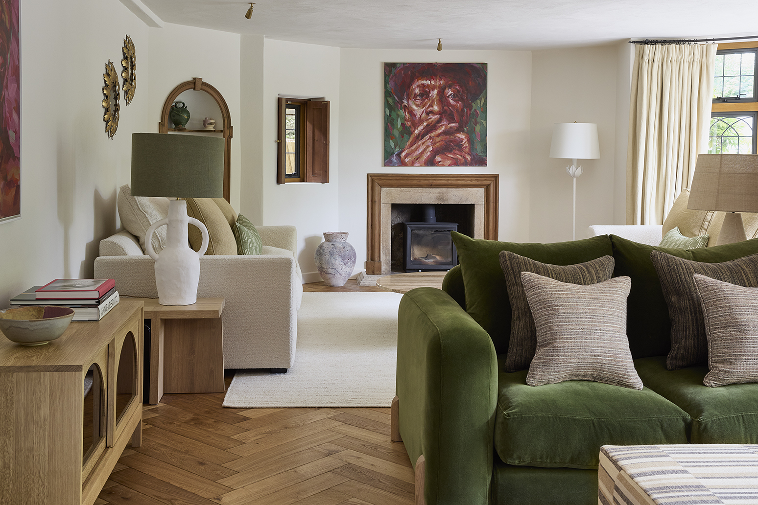 Drawing Room with green velvet sofa