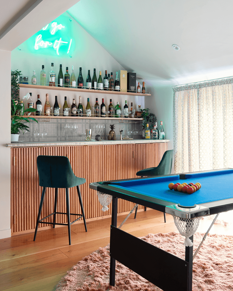 Bespoke Bar with  fluted bar and pool table