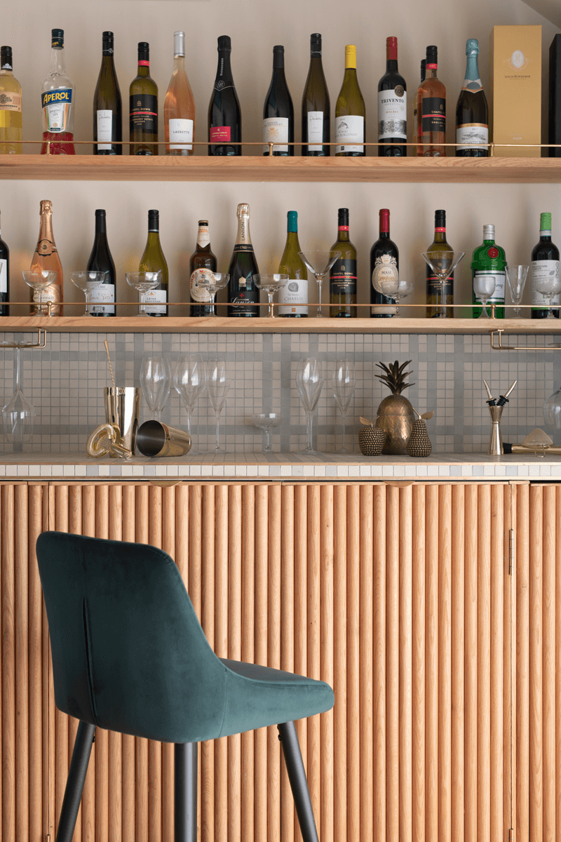 Bespoke Bar with splashback tiles and fluted bar