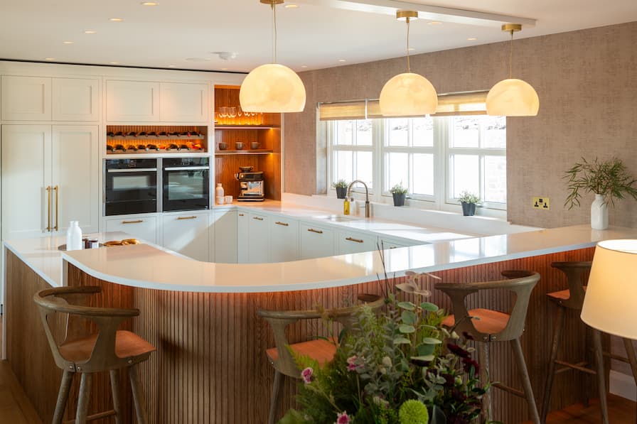 Kitchen Island with Statement Pendant Lighting 