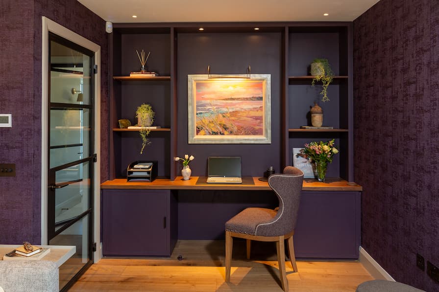 Bespoke Joinery in deep purple with Custom-made Desk Chair