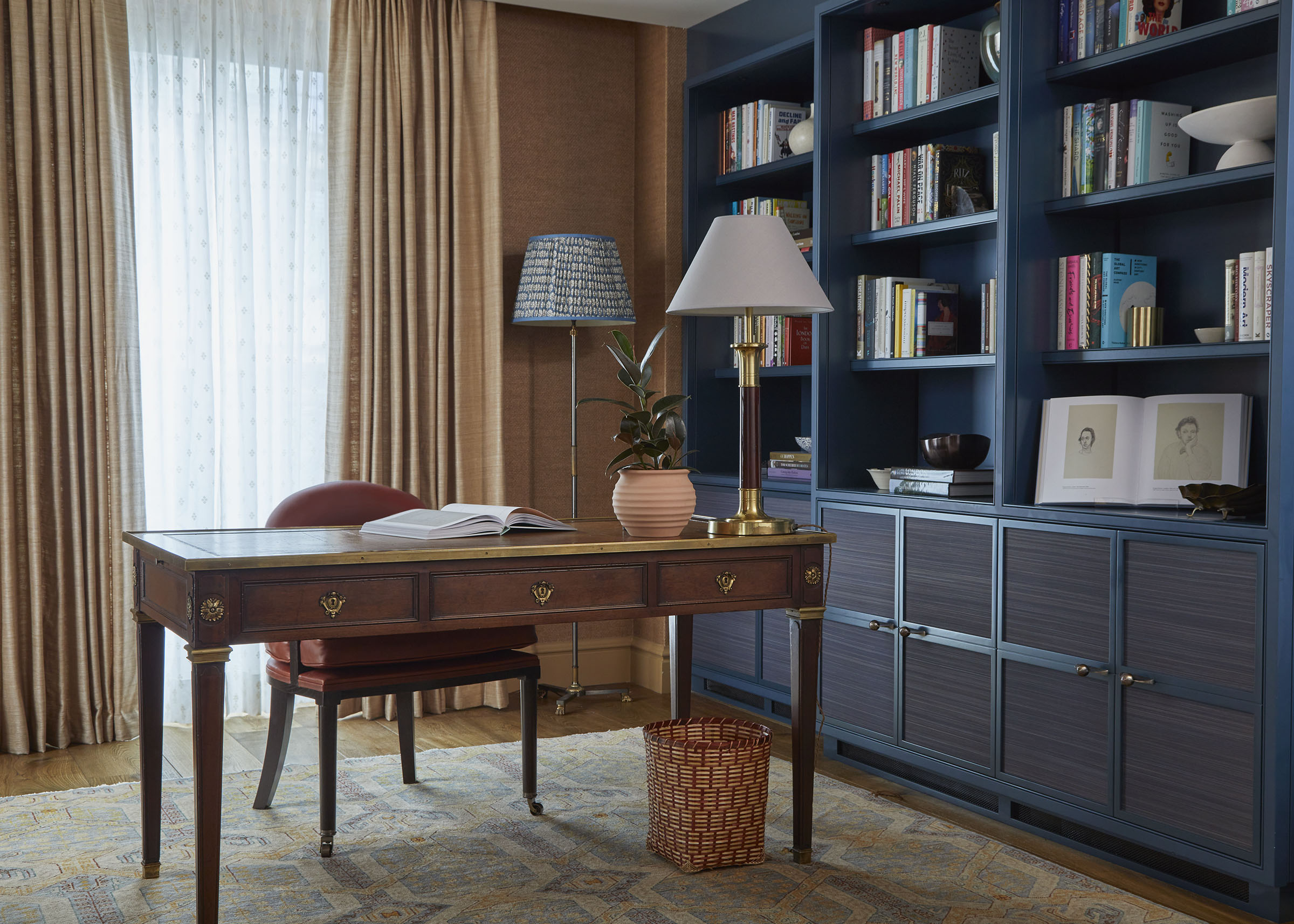 Study with antique desk and bespoke joinery