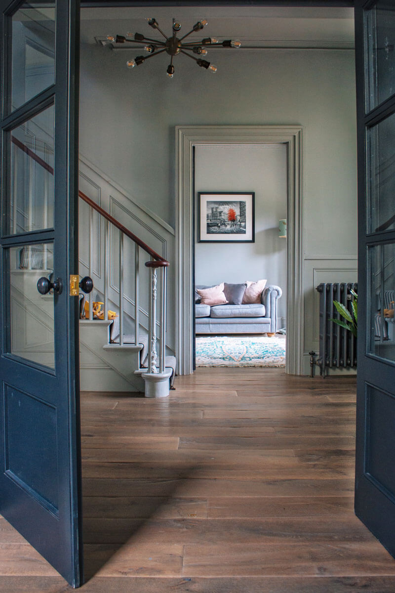 Hallway view from home office with bespoke doors 