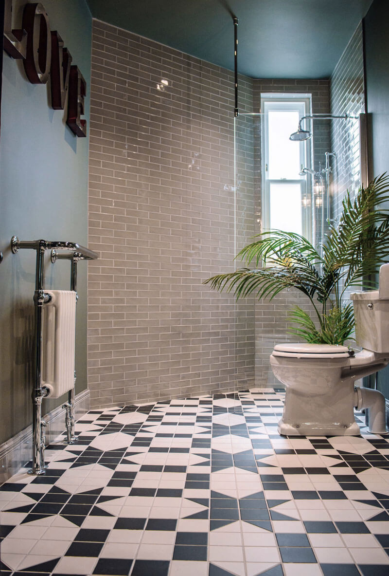 Cloakroom with Victorian tiled flooring 