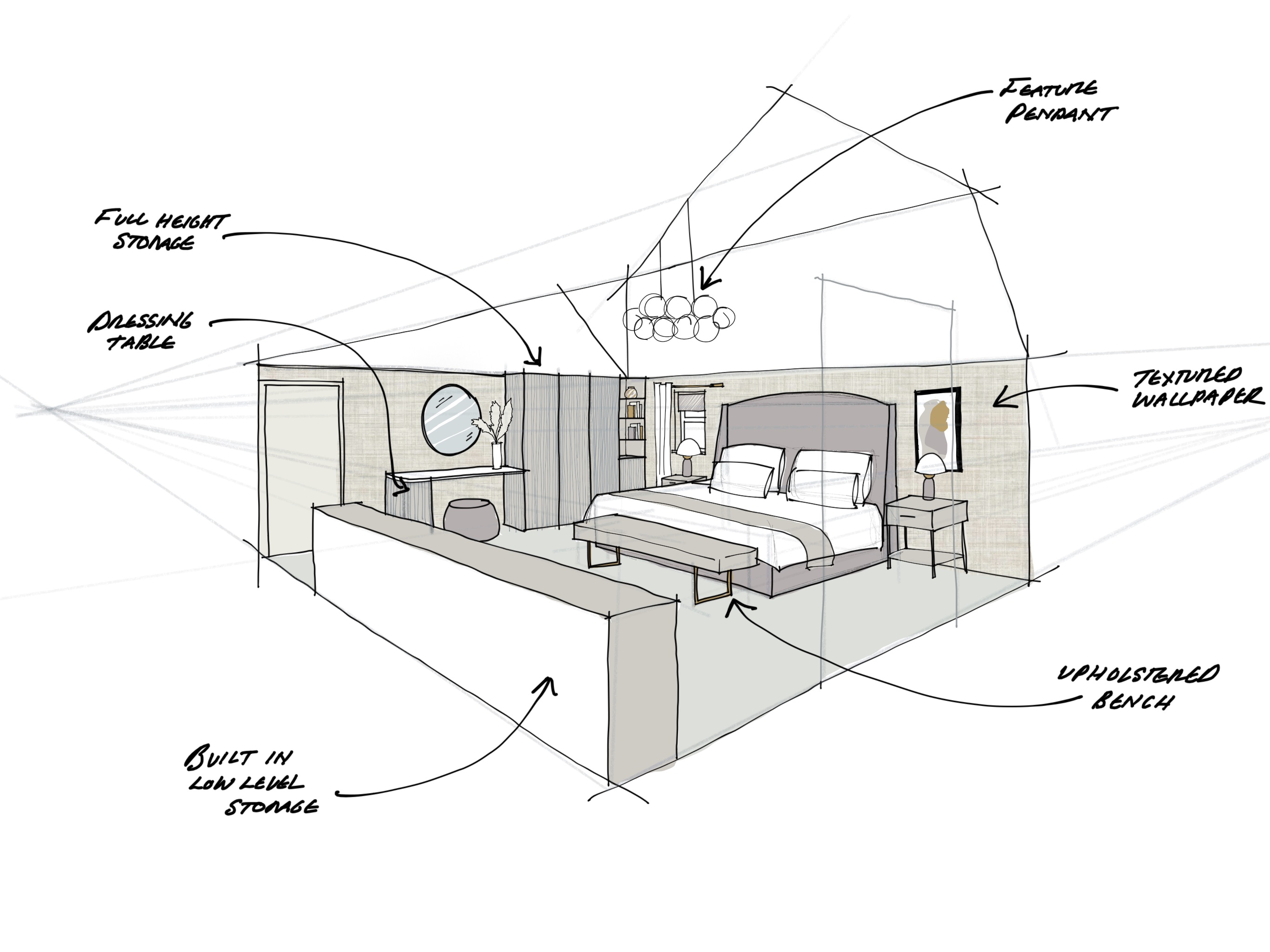 Sketch of a concept design for master bedroom