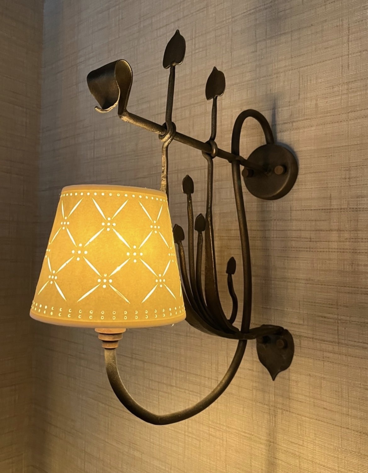 French Art Nouveau Wall Candle Holder with a pattern silk lampshade  at a restaurant in 20 Berkeley Square