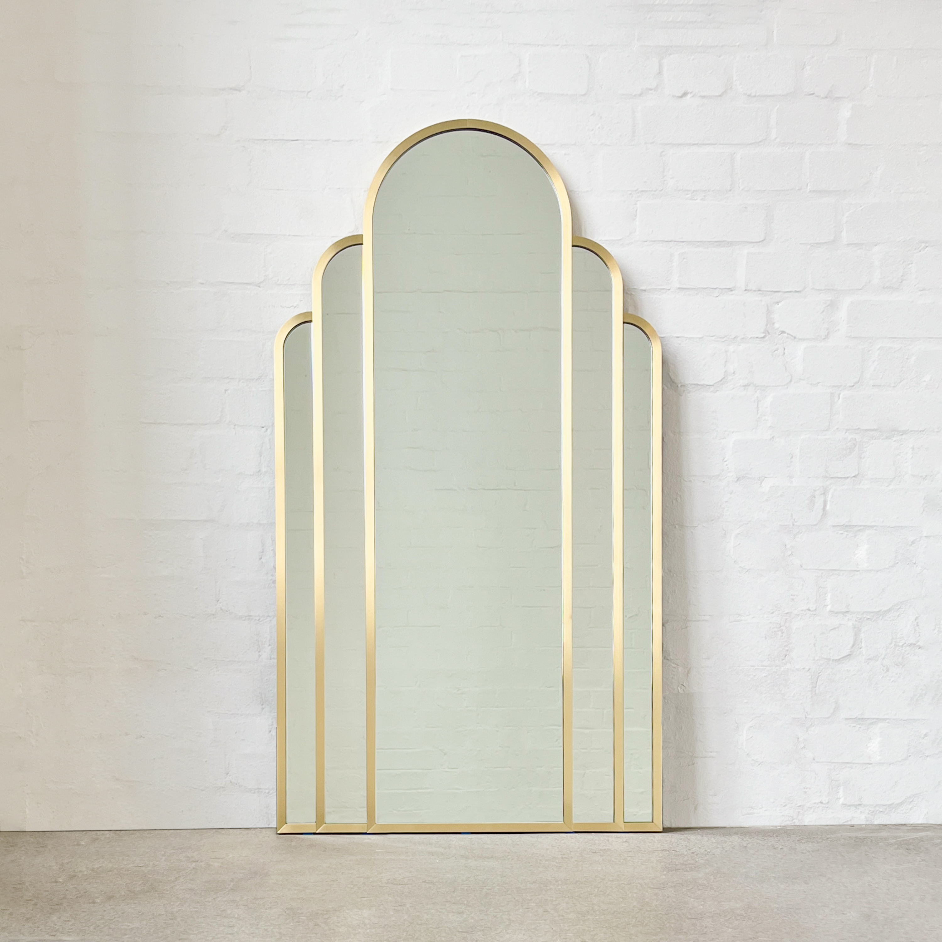 Art Deco Inspired Vintage Series Mirror with Five Arches and a Brushed Brass Full Frame