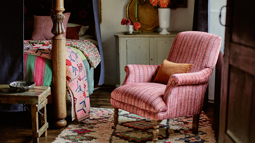 Snape Chair in V&A Threads of India Opulent Velvets Andhra Weave Flame