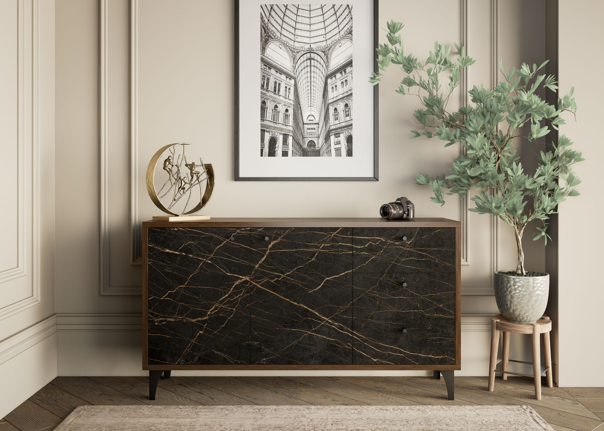 Custom-built sideboards. 