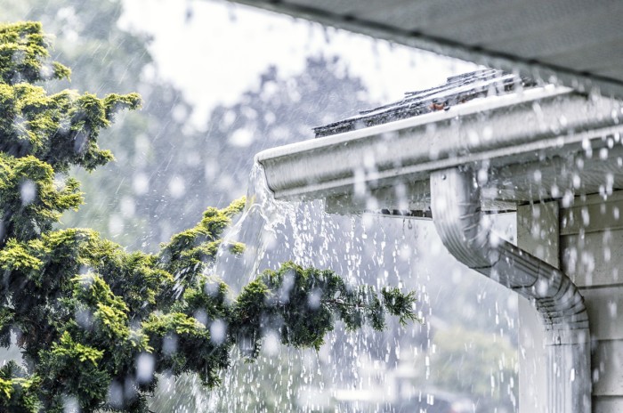 Rain running off building