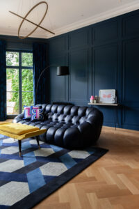interior design sitting room blue sofa 