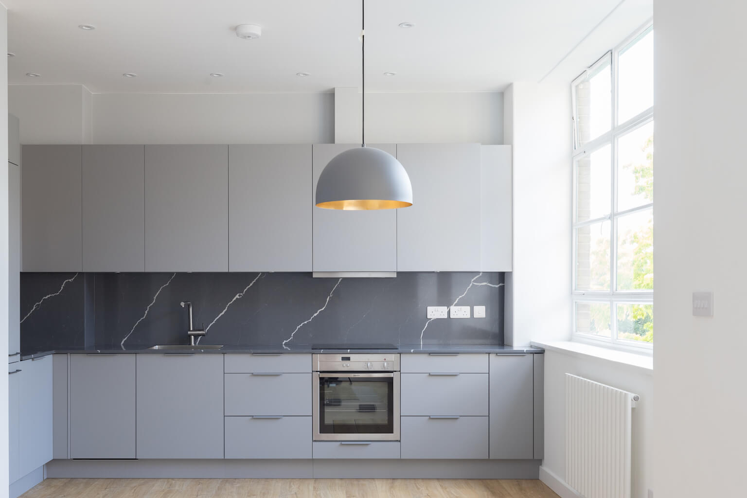 Grey and white minimalist kitchen
