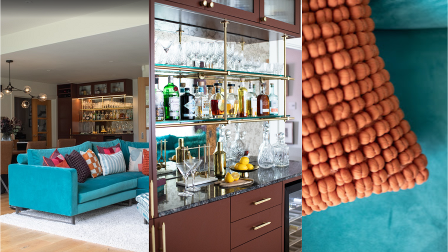Darker wood detailing and art deco inspired interiors make the home feel sophisticated
