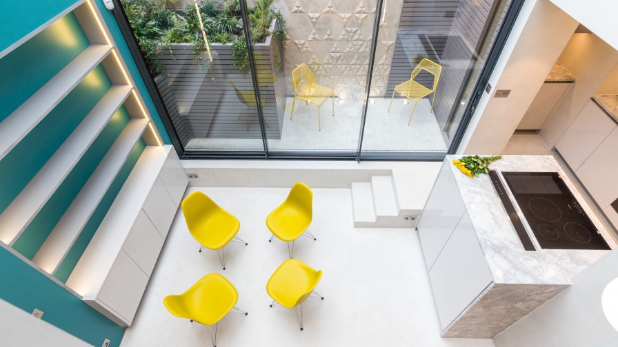 overhead view of yellow chairs