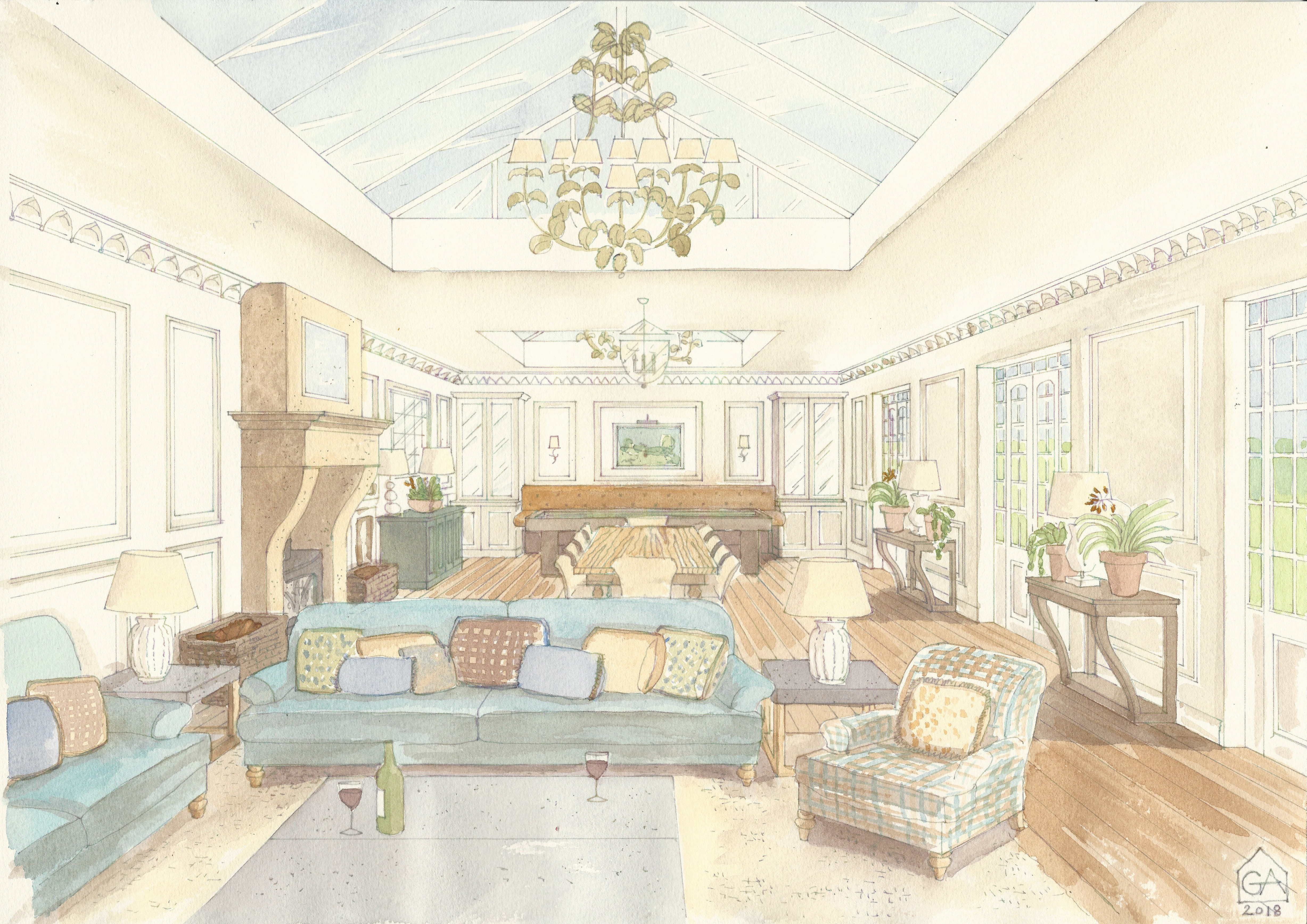 Great Room drawing by Giulia Adams