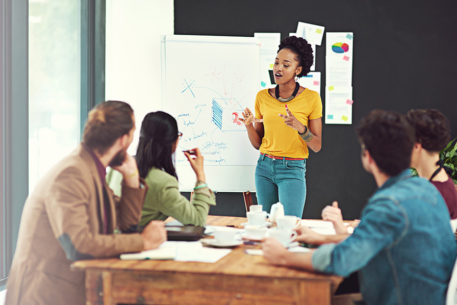Woman presenting to others