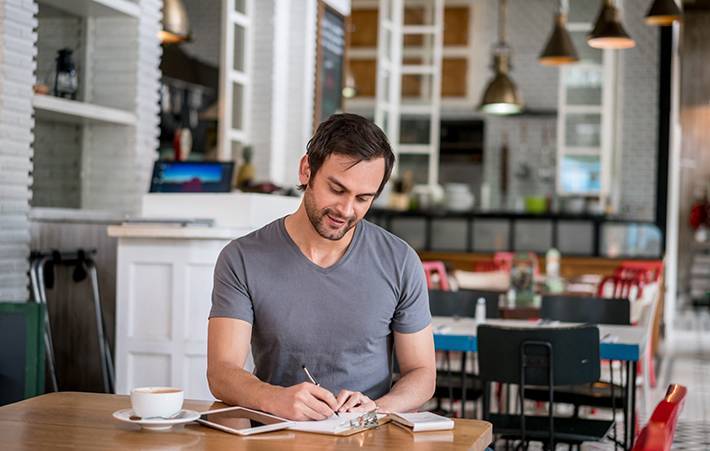 man with pen