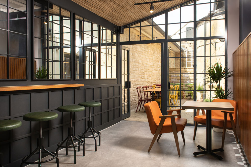 Tables and chairs in the cafe