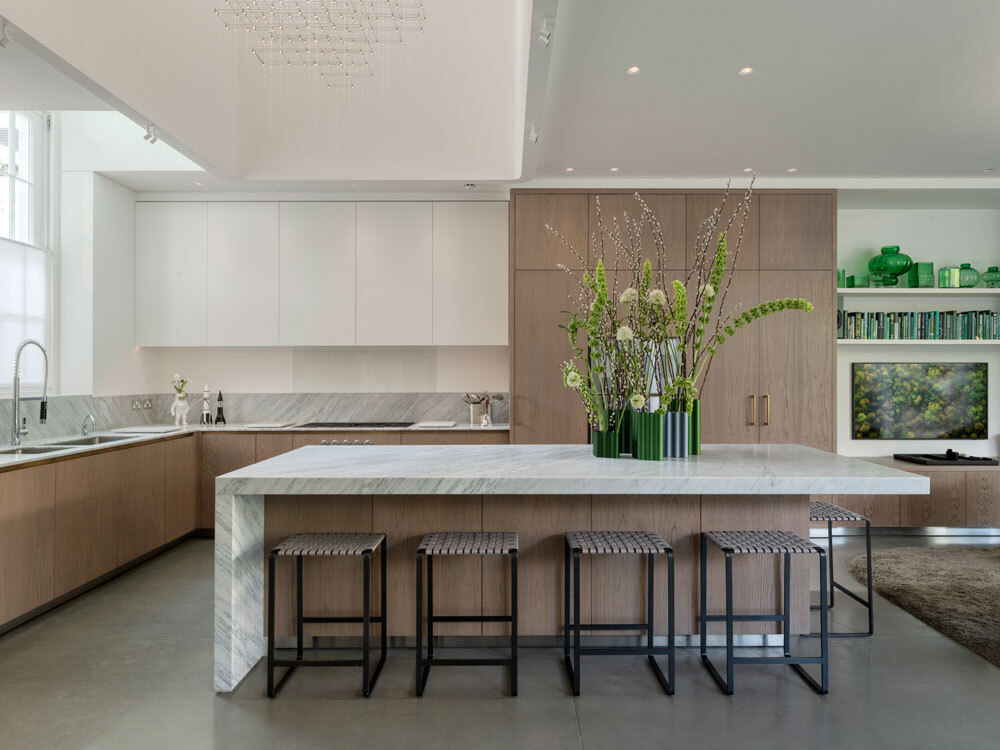 Kitchen with island and seating