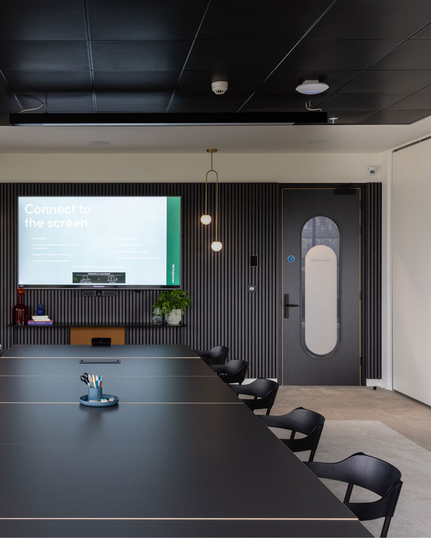 Board room with large meeting table