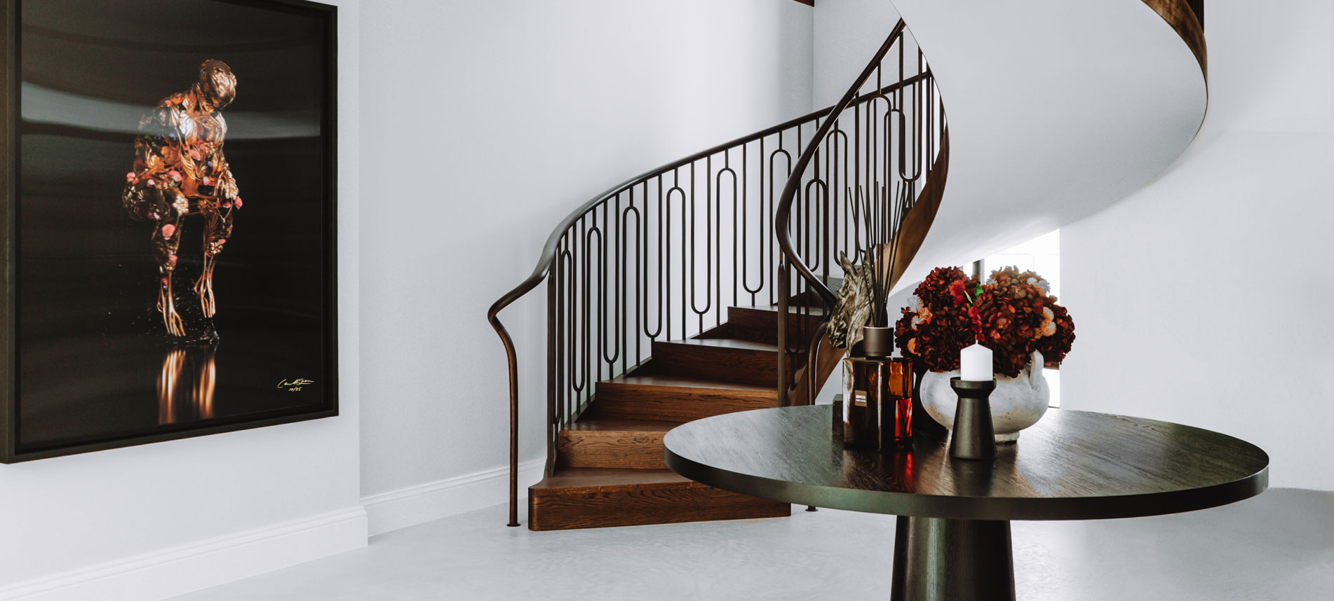 Entrance and curved stairs