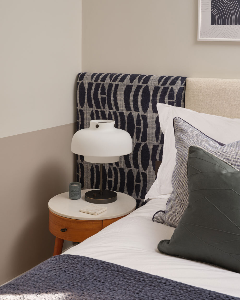 Bed close up with side table 