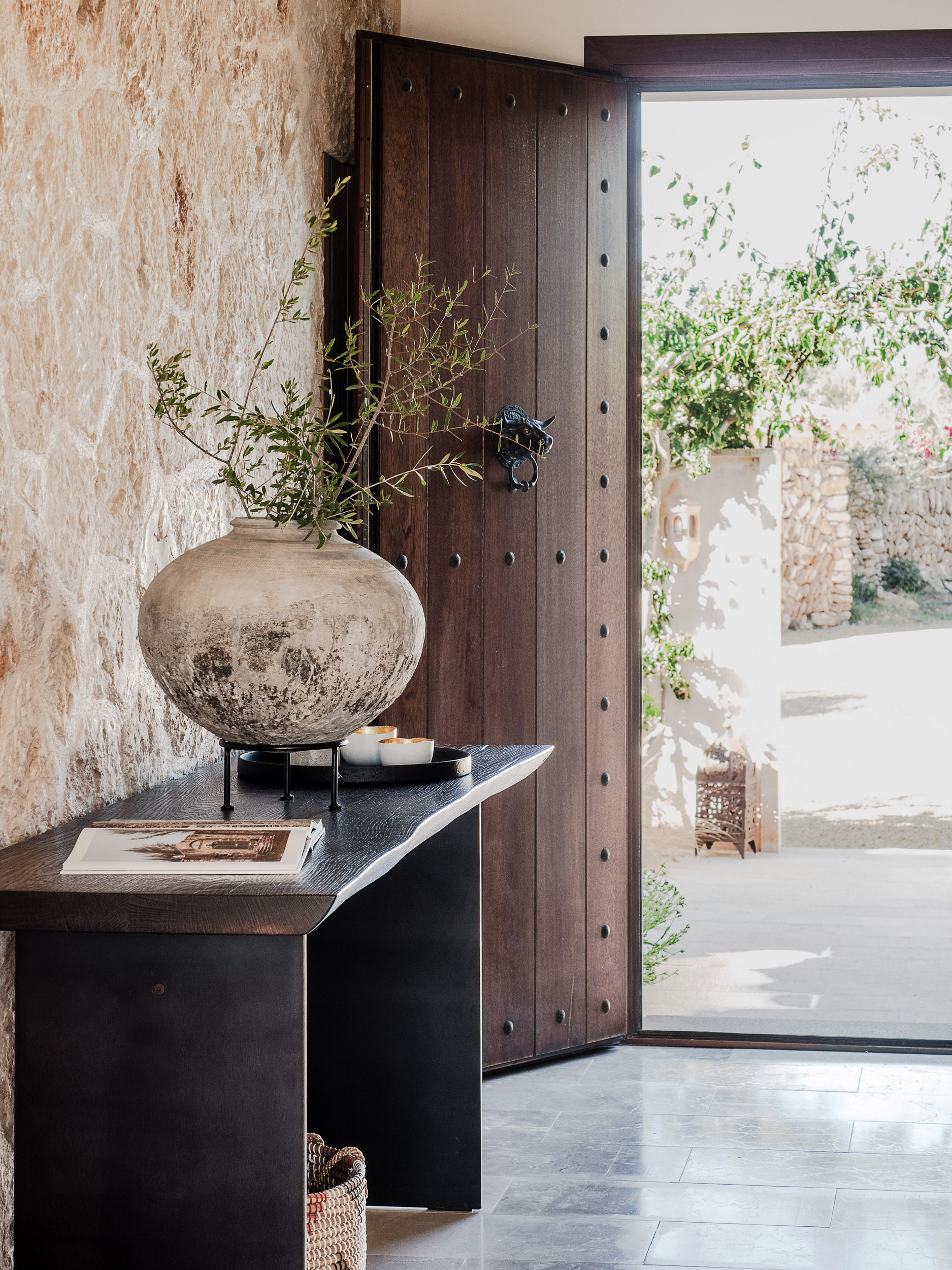 Stone wall in hallway