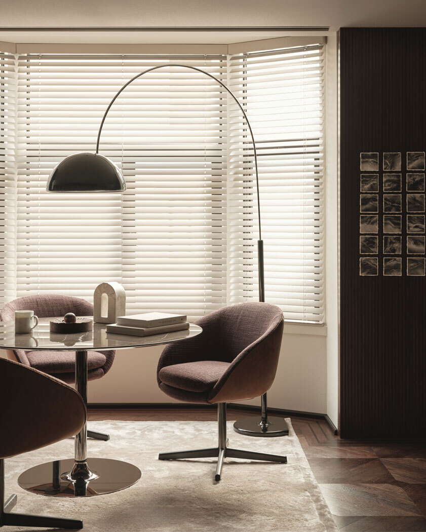 Office with large floor lamp