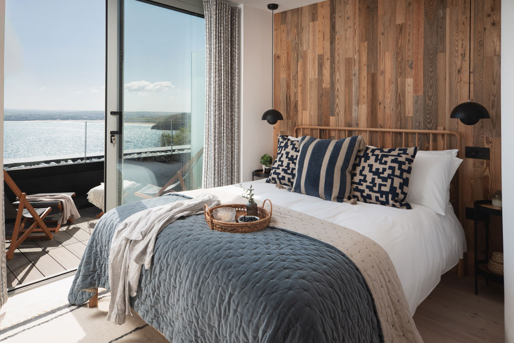 Bedroom with open balcony door