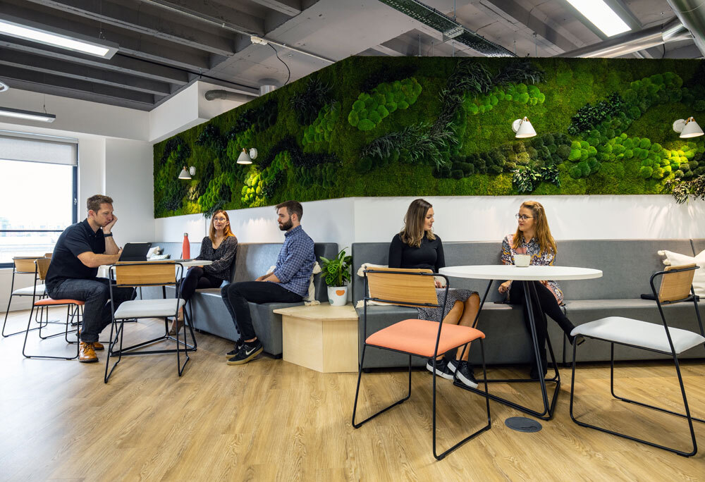 Meeting tables with people talking