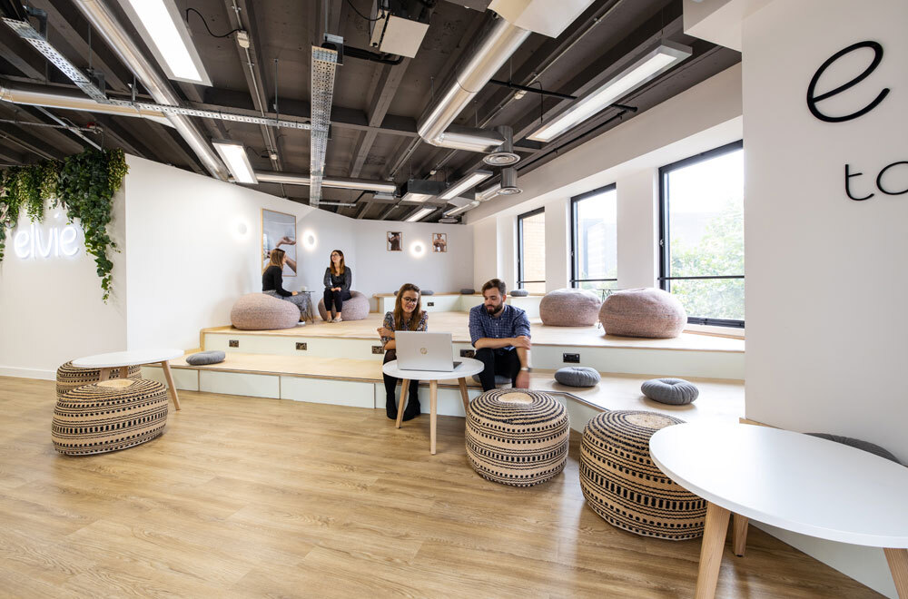 Meeting tables with people talking