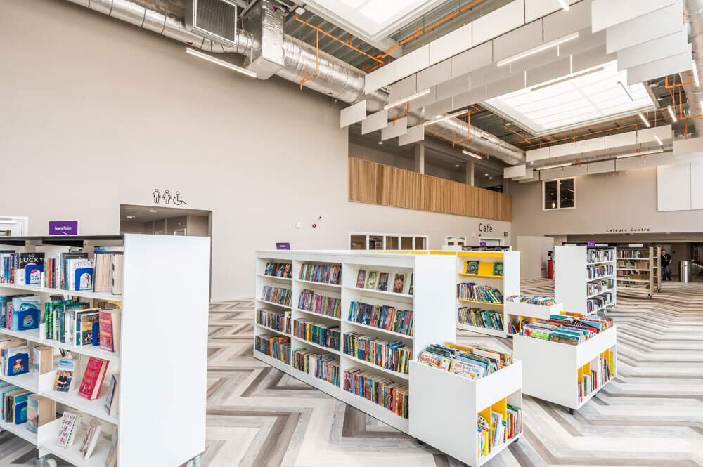 Libary with booksehlves 