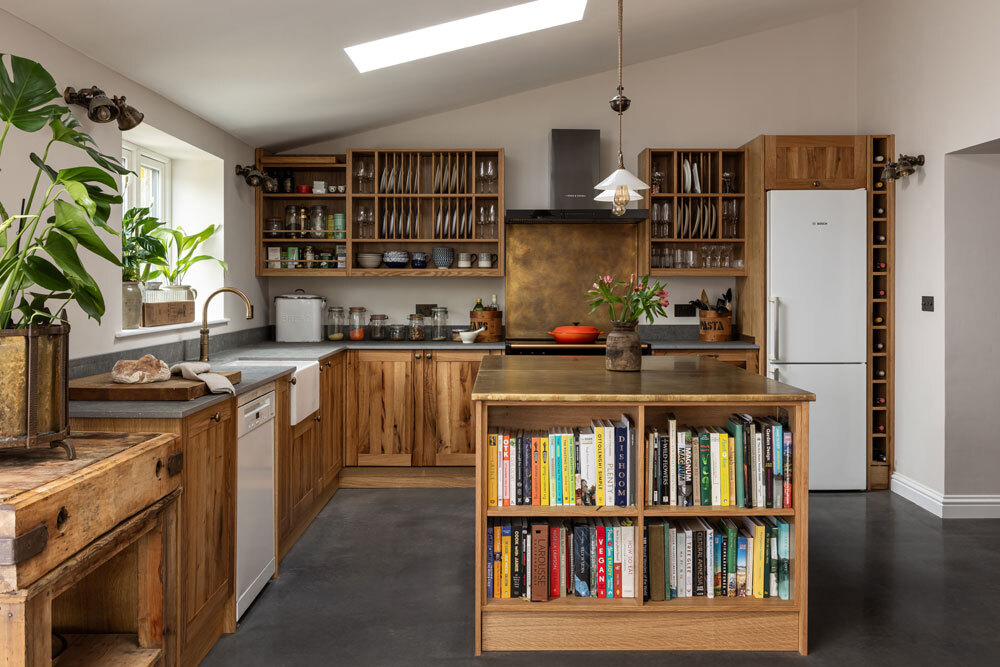 Kitchen island with books