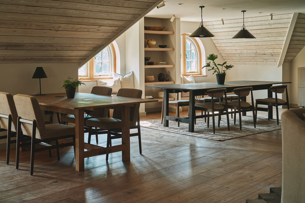 Seating area with lighting above
