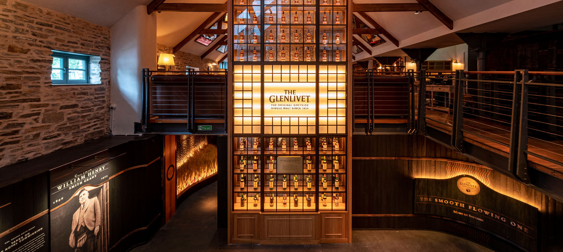 glenlivet sign and bottle storage