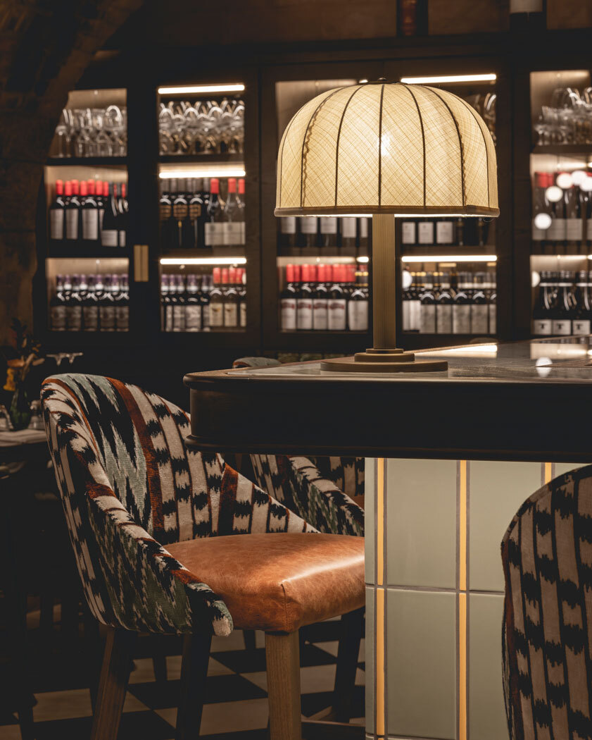 Bar chair at bar with lamp