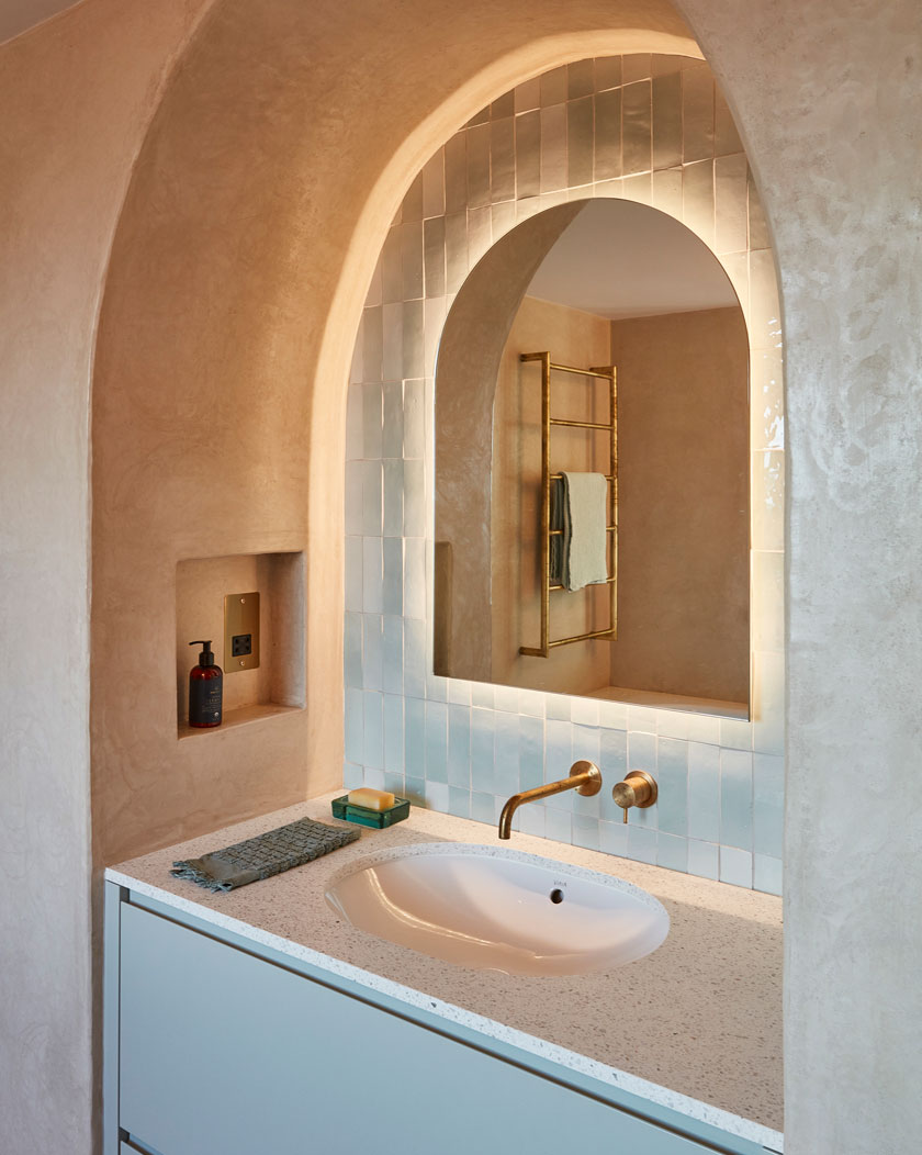 Bathroom sink and mirror.