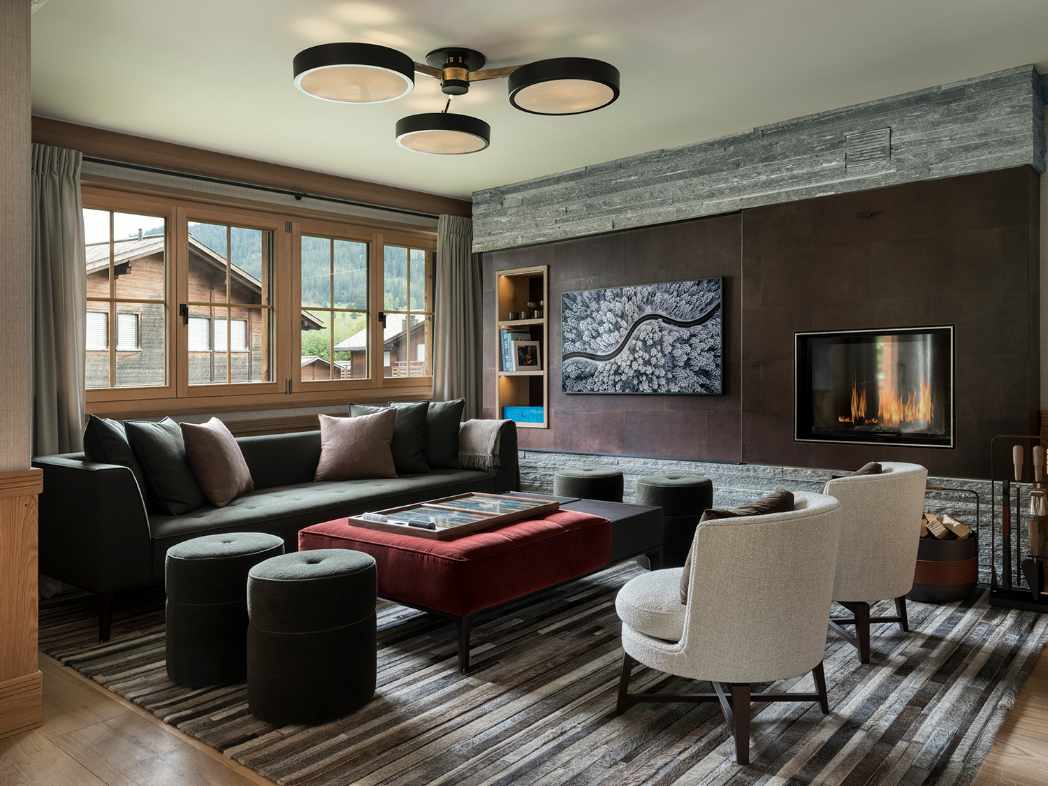 Contemporary Swiss Ski Chalet Lounge