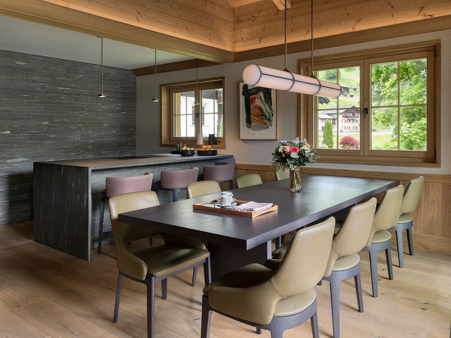 Contemporary Swiss Ski Chalet Dining & Kitchen
