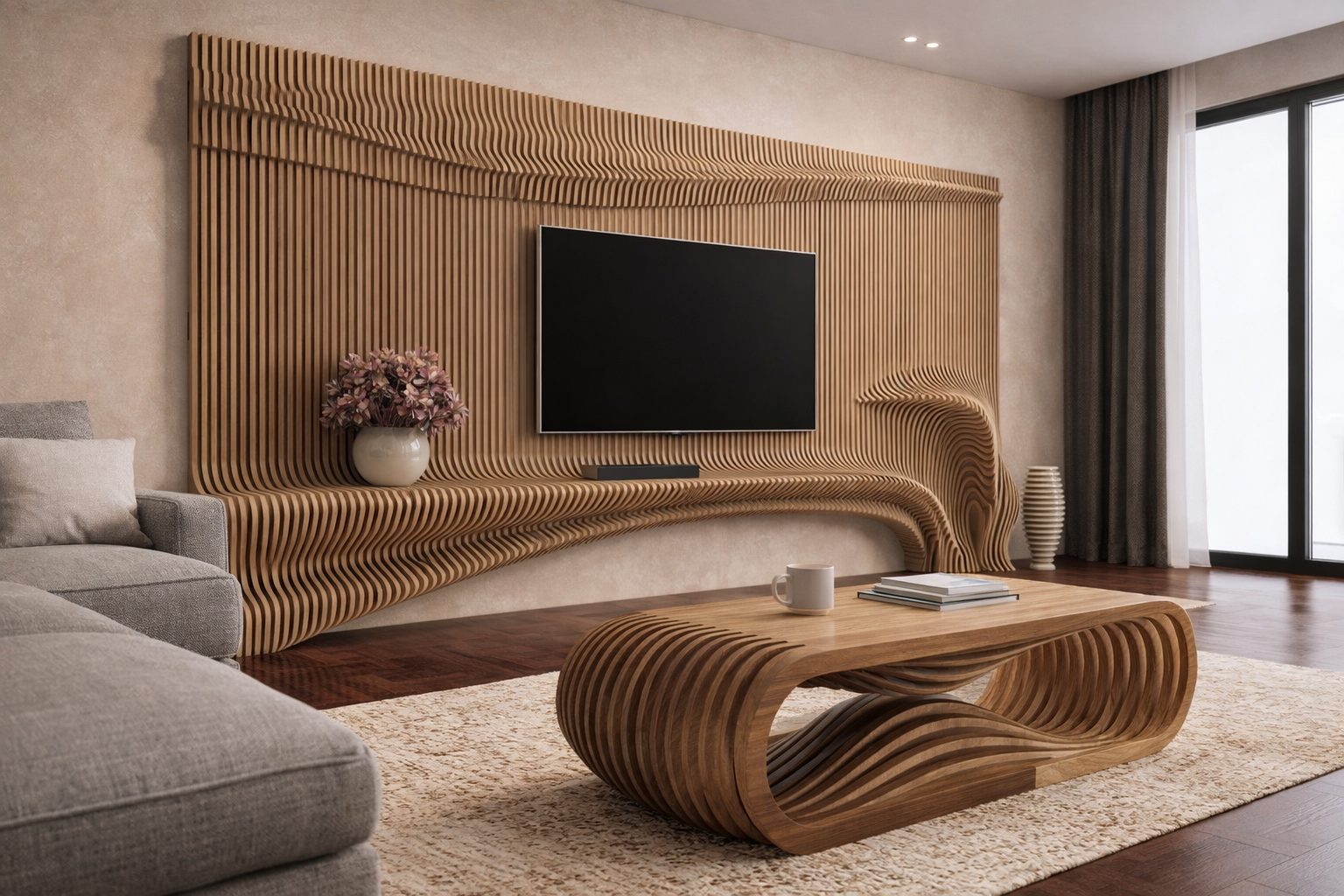 Parametric TV unit and coffee table 