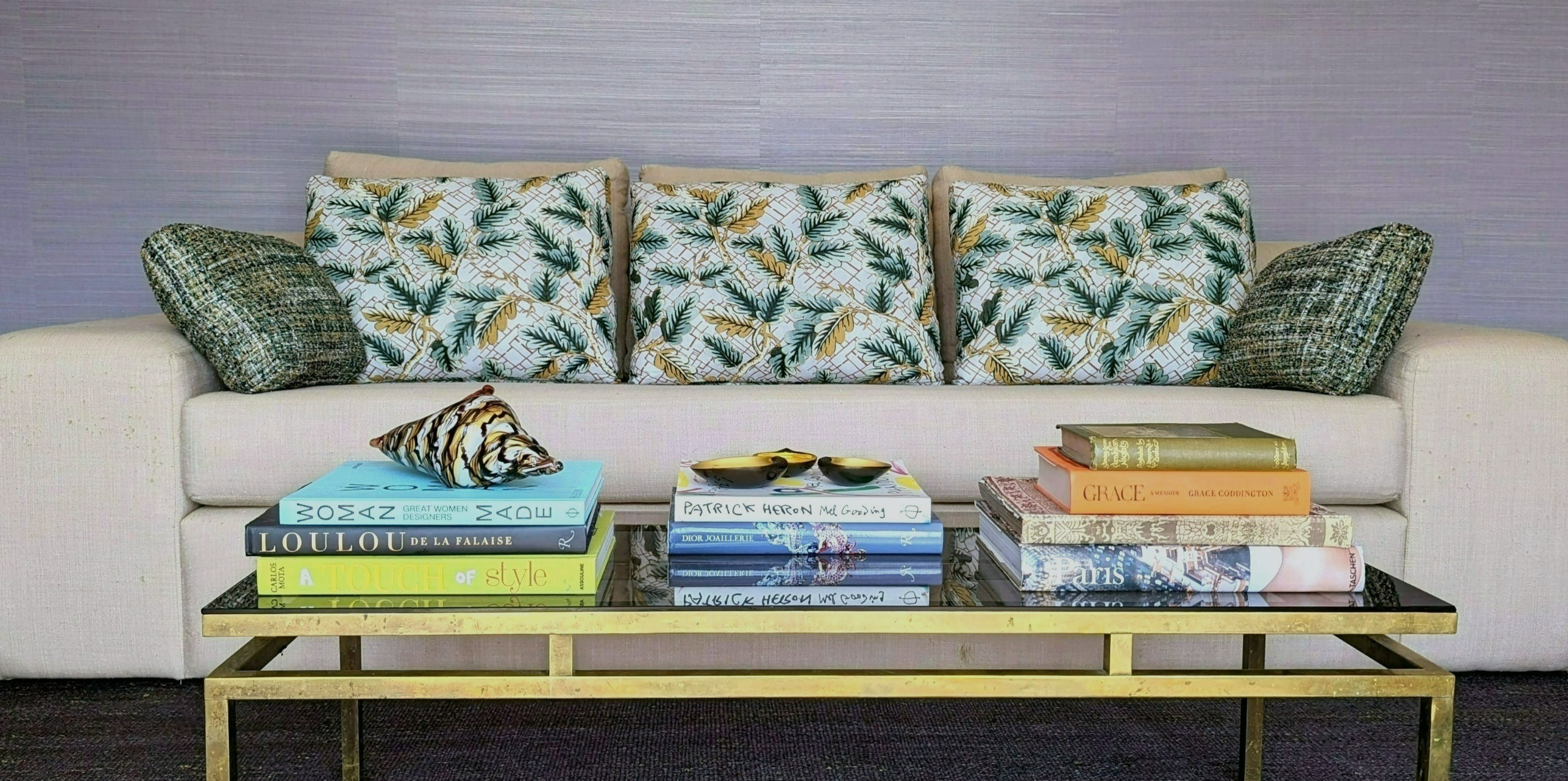 Modern Sofa, wallpaper, coffee table books