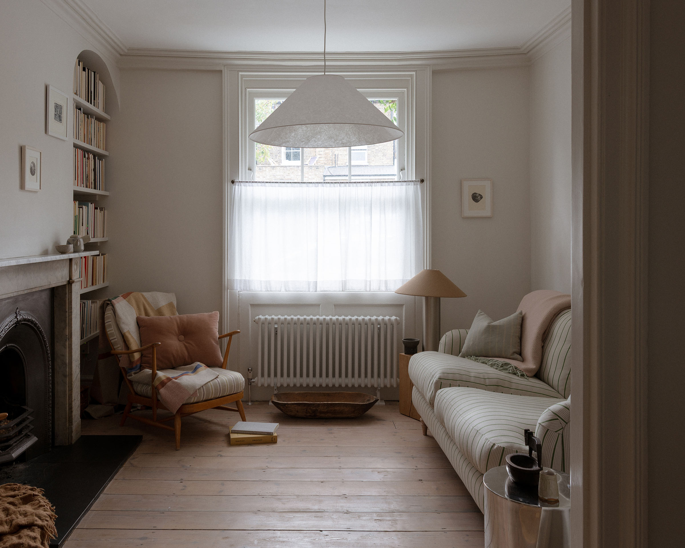Georgian house interior design traditional furniture, fireplace and wooden floor